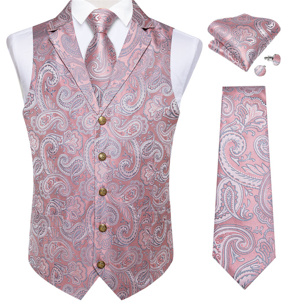 Pink Paisley Men's Collar pink suit vest