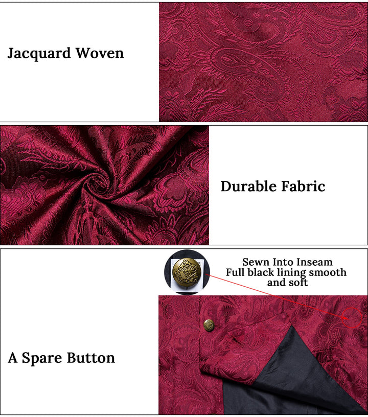 fashion mens design burgundy vest suit waistcoat tie pocket square cufflinks set for wedding