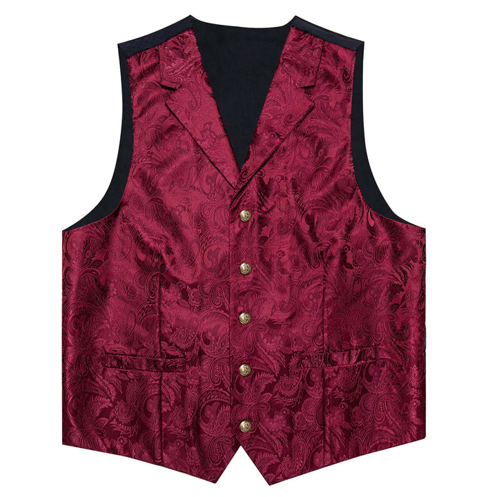 fashion mens design burgundy vest suit waistcoat tie pocket square cufflinks set for wedding