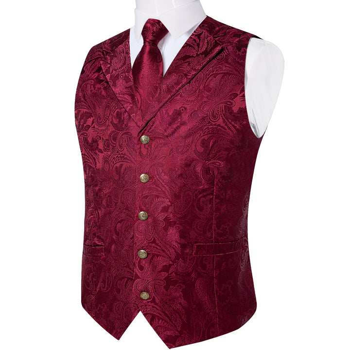 fashion mens design burgundy vest suit waistcoat tie pocket square cufflinks set for wedding