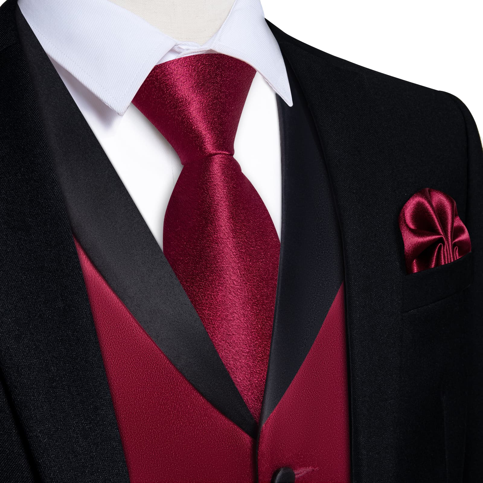 Ties2you Suit Vest Shining Dark Red Solid Silk Wedding Vest Tie Set ...