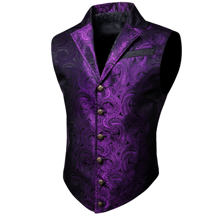  Indigo Purple Jacquard Silk Notched Collar Suit Vest