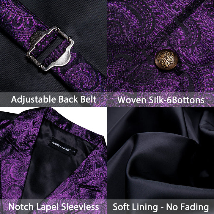  Indigo Purple Jacquard Silk Notched Collar Suit Vest