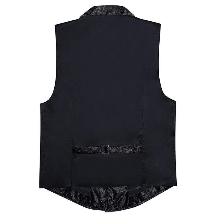 Black Jacquard Silk Notched Collar Suit Vest