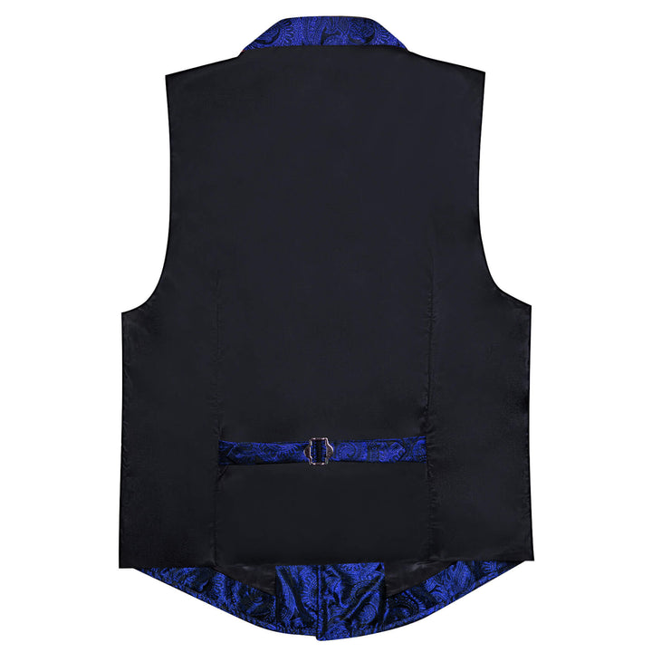  Medium Blue Jacquard Silk Notched Collar Suit Vest