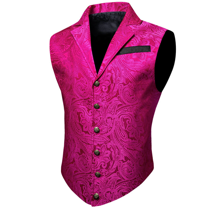 Hot Pink Floral Silk Notched Collar Vest