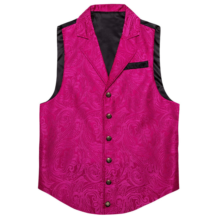 Hot Pink Floral Silk Notched Collar Vest