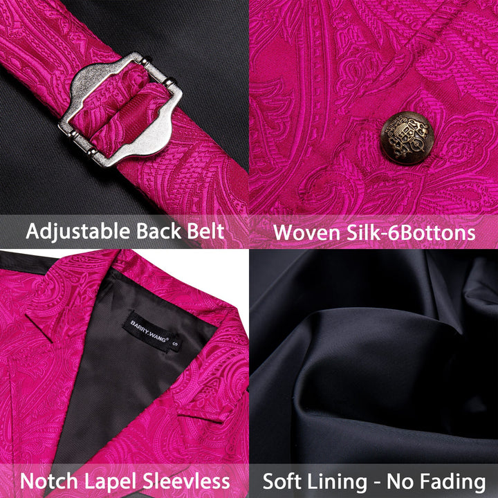 Hot Pink Floral Silk Notched Collar Vest