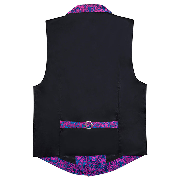 Purple Blue Floral Silk Notch Collar Vest