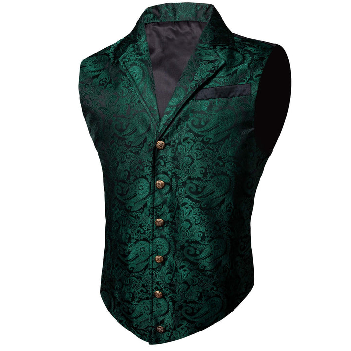  Sapphire Pine Green Jacquard Silk Collar Suit Vest