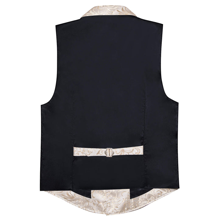  Champagne Floral Silk Notched Collar Suit Vest