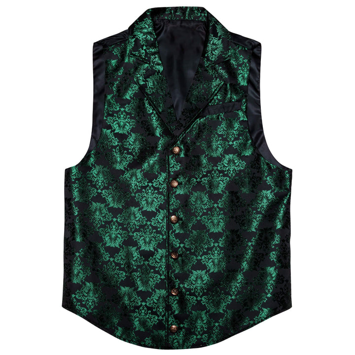 Dark Green Black Floral Silk Waistcoat Suit Vest