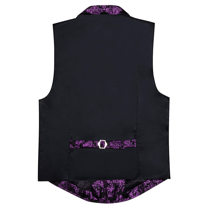 Dark Purple Jacquard Black Floral Silk Waistcoat Suit Vest