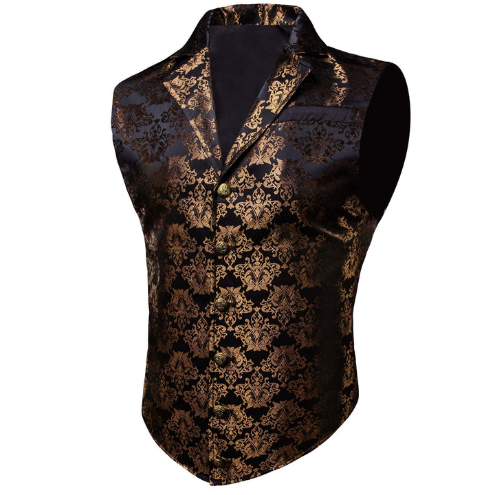 Black Tortilla Brown Floral Silk Waistcoat Suit Vest