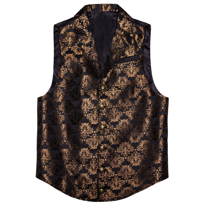 Black Tortilla Brown Floral Silk Waistcoat Suit Vest