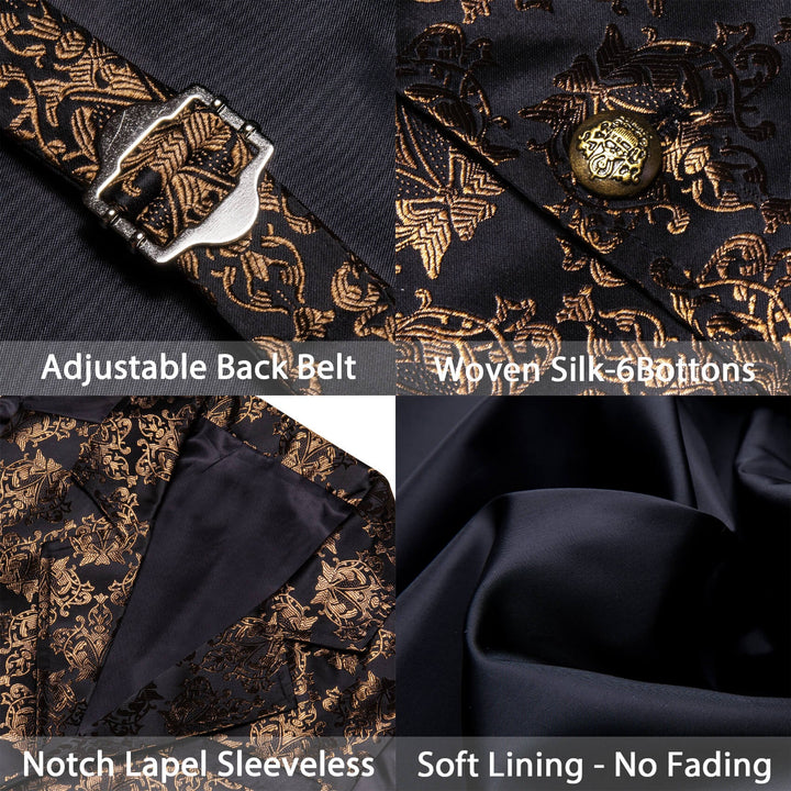 Black Tortilla Brown Floral Silk Waistcoat Suit Vest