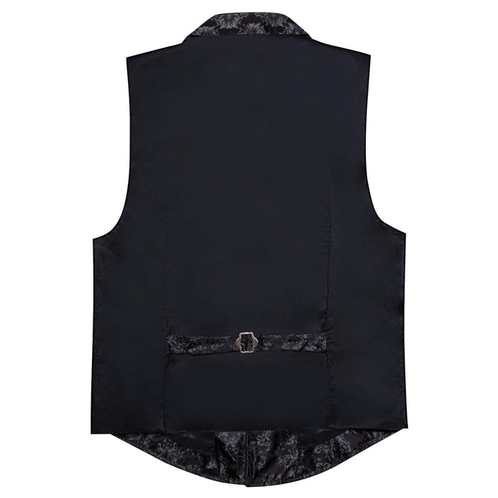  Silver Black Woven Floral Silk Waistcoat Suit Vest