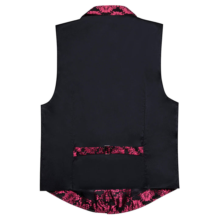  Black Ruby Red Jacquard Floral Silk Suit Vest