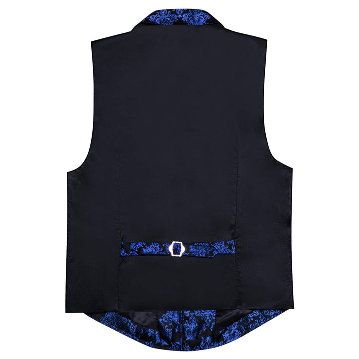 Black Medium Blue Jacquard Floral Silk Suit Vest