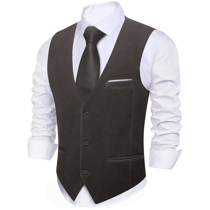 Suit Vest Ash Grey Solid Mens Flannelette Work Dress Vest