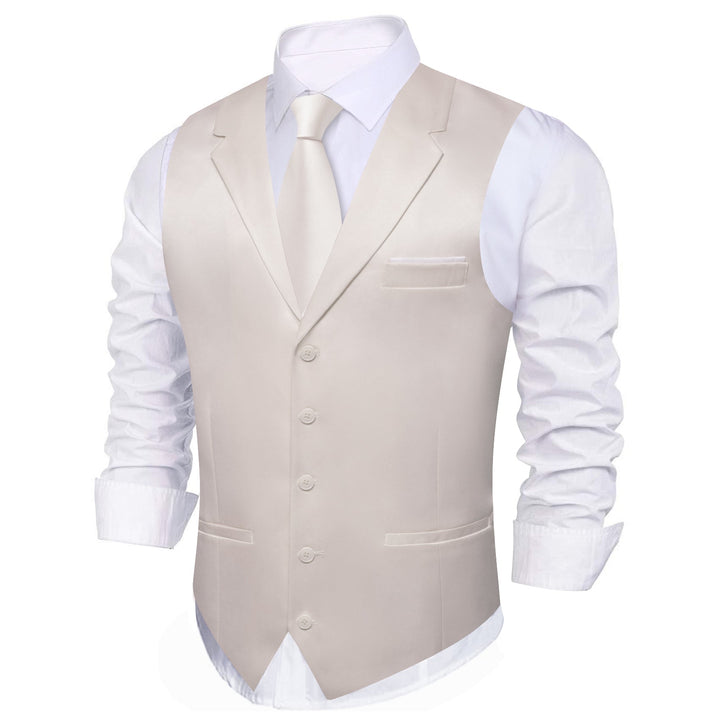 fashion business Notched Collar silk mens Cream white waistcoat for mens waistcoat tie pocket square cufflinks set