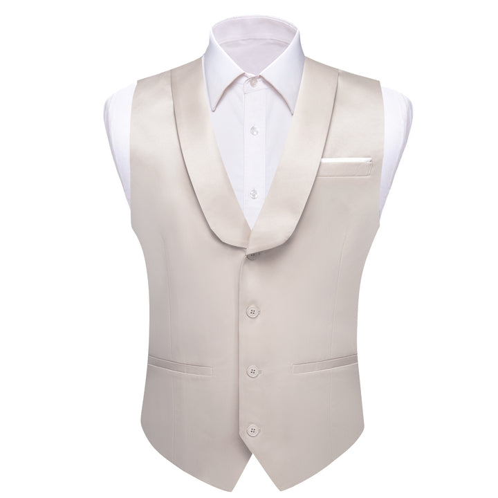 Cream White solid silk Button Down Shawl Collar mens suit vest