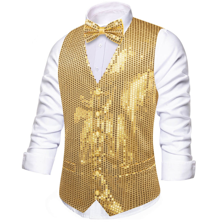 Shining Gold Sequins Vest Bow Tie Set