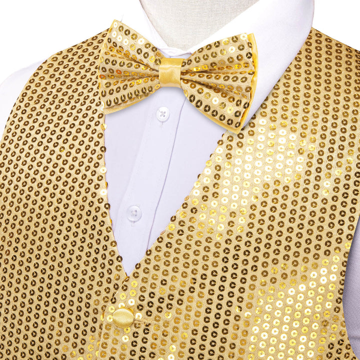 Shining Gold Sequins Vest Bow Tie Set