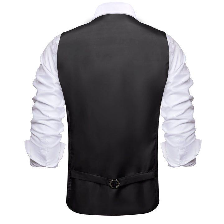 Men's Work Vest Black Solid Silk Vest Suit