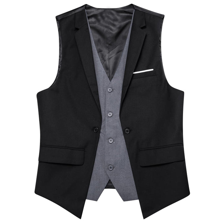 Layered Waistcoat Black Grey Splicing Collar Vest Dress Suit Vest