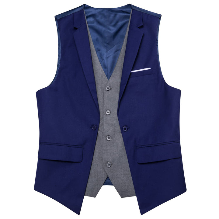 Layered Waistcoat Navy Blue Grey Splicing Collar Vest