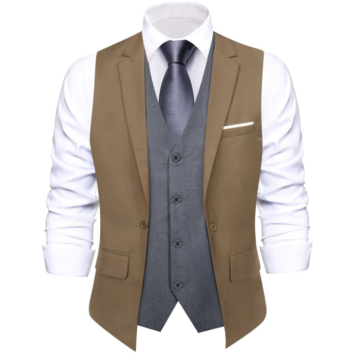 Layered Waistcoat Tortilla Brown Grey Formal Vest