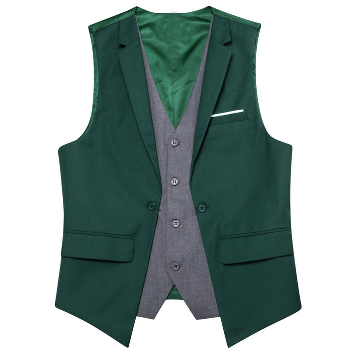 Layered Waistcoat Dark Green Grey Splicing Mens Formal Vest