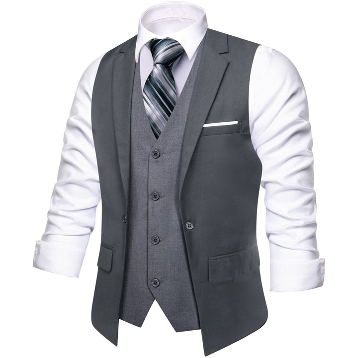 Layered Waistcoat Grey Splicing Dress Suit Vests