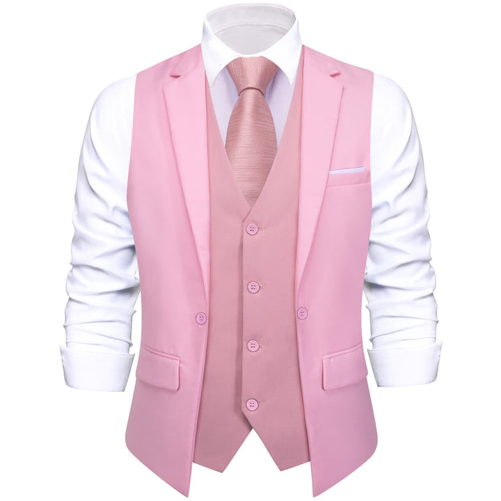 Layered Waistcoat Splicing Grey Light Pink Collar Vest