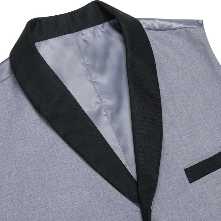  Coin Grey Solid Silk Shawl Collar Vest