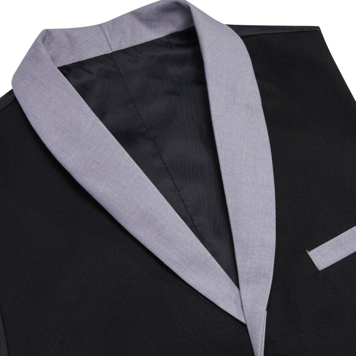  Solid Silk Black Waistcoat Shawl Collar Vest