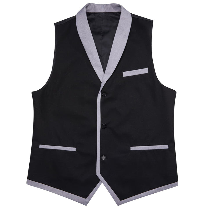  Solid Silk Black Waistcoat Shawl Collar Vest