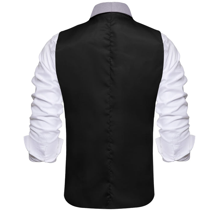  Solid Silk Black Waistcoat Shawl Collar Vest