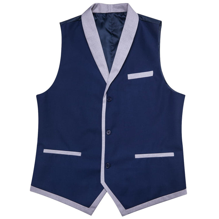 Midnight Blue Solid Silk Shawl Collar Vest