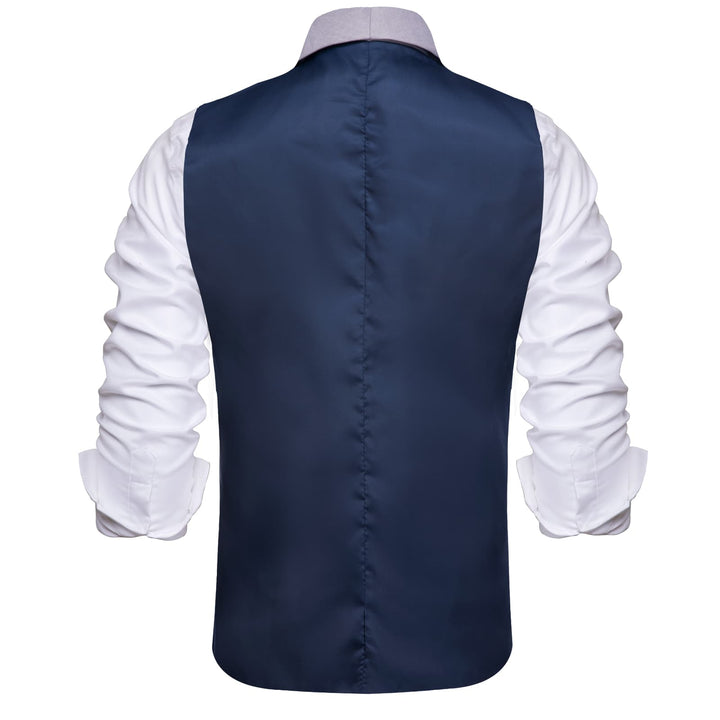 Midnight Blue Solid Silk Shawl Collar Vest