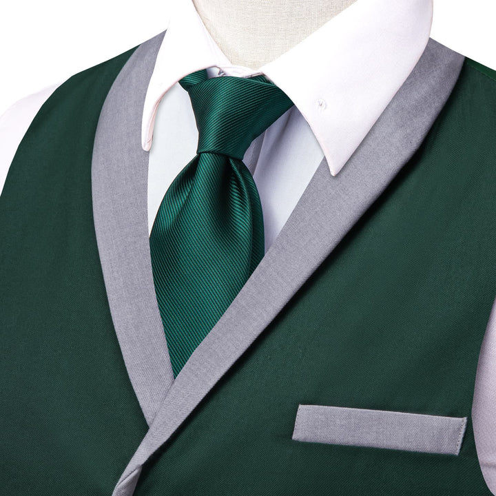 Sapphire Pine Green Silk Solid Shawl Collar Suit Vest