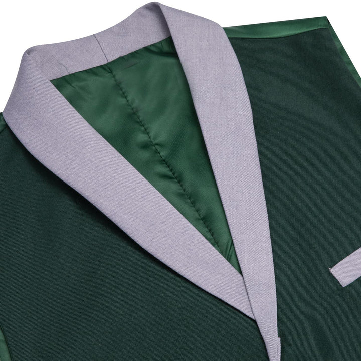 Sapphire Pine Green Silk Solid Shawl Collar Suit Vest