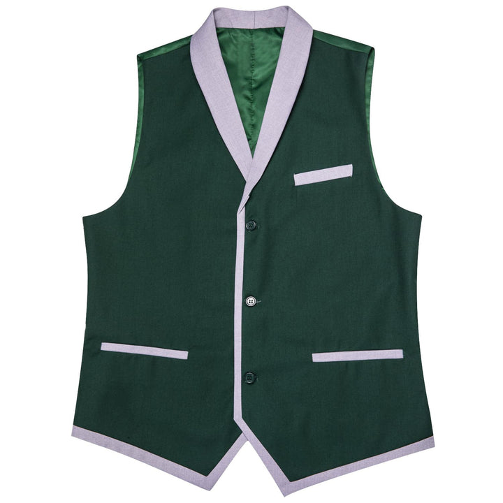 Sapphire Pine Green Silk Solid Shawl Collar Suit Vest