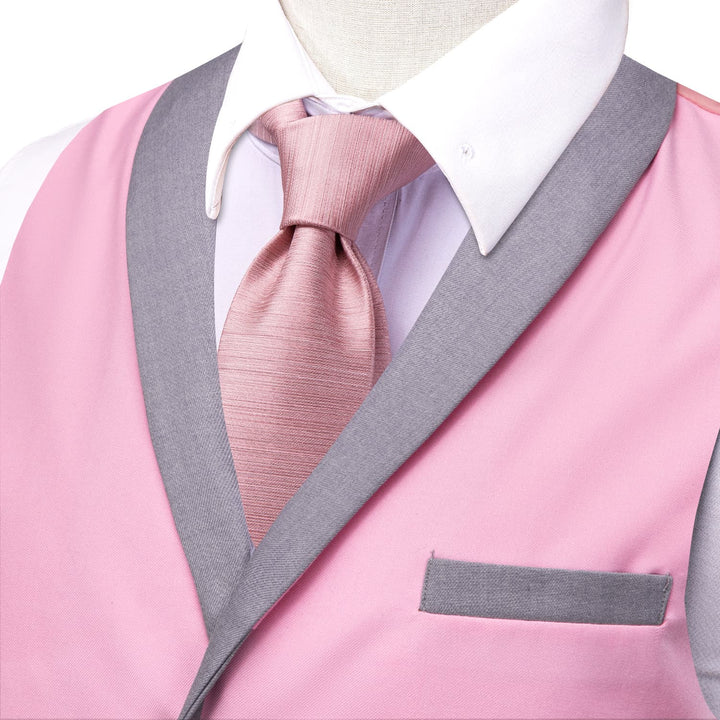 Solid Light Pink Button Vest Shawl Collar Waistcoat