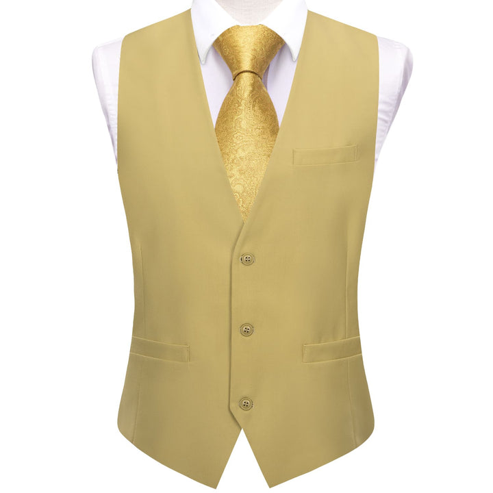 Dress Vest Top Flaxen Yellow Solid V Neck Silk Vest for Men