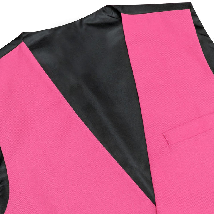 Dress Vest Top Hot Pink Solid V Neck Men's Silk Business Vest