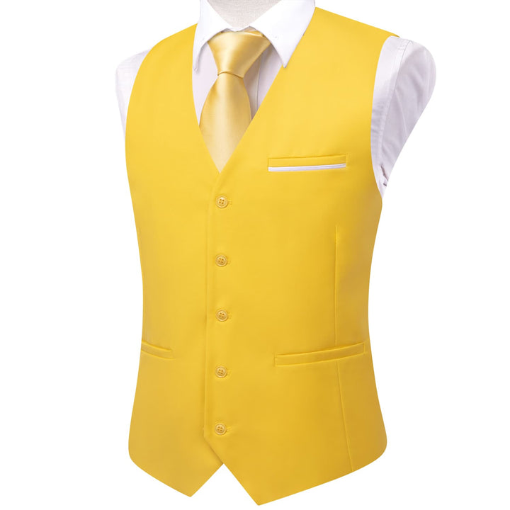 Dress Vest Top Butter Yellow Solid V Neck Silk Vest for Men