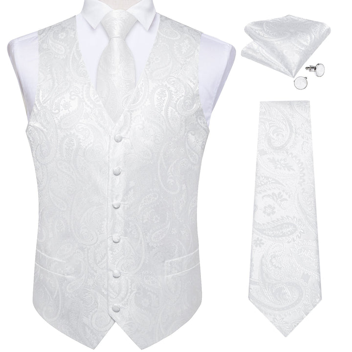 wedding business mens fashion paisley silk white waistcoat mens suit tie pocket square cufflinks set