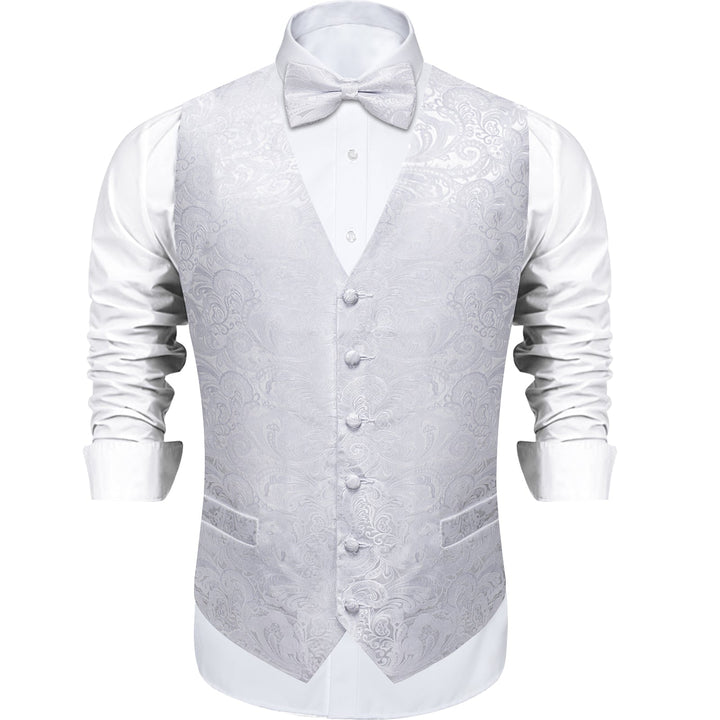 fashion wedding floral white ivory mens vest bowtie set